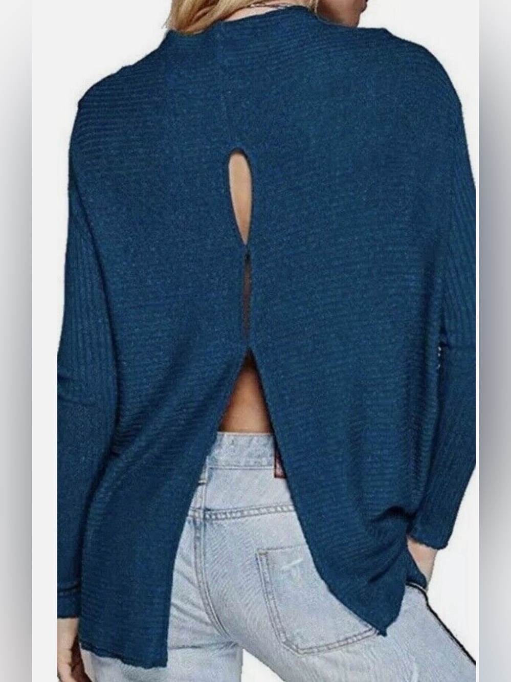We The Free FP Love Split Open-Back cowl neck knit top in Deep Teal size M